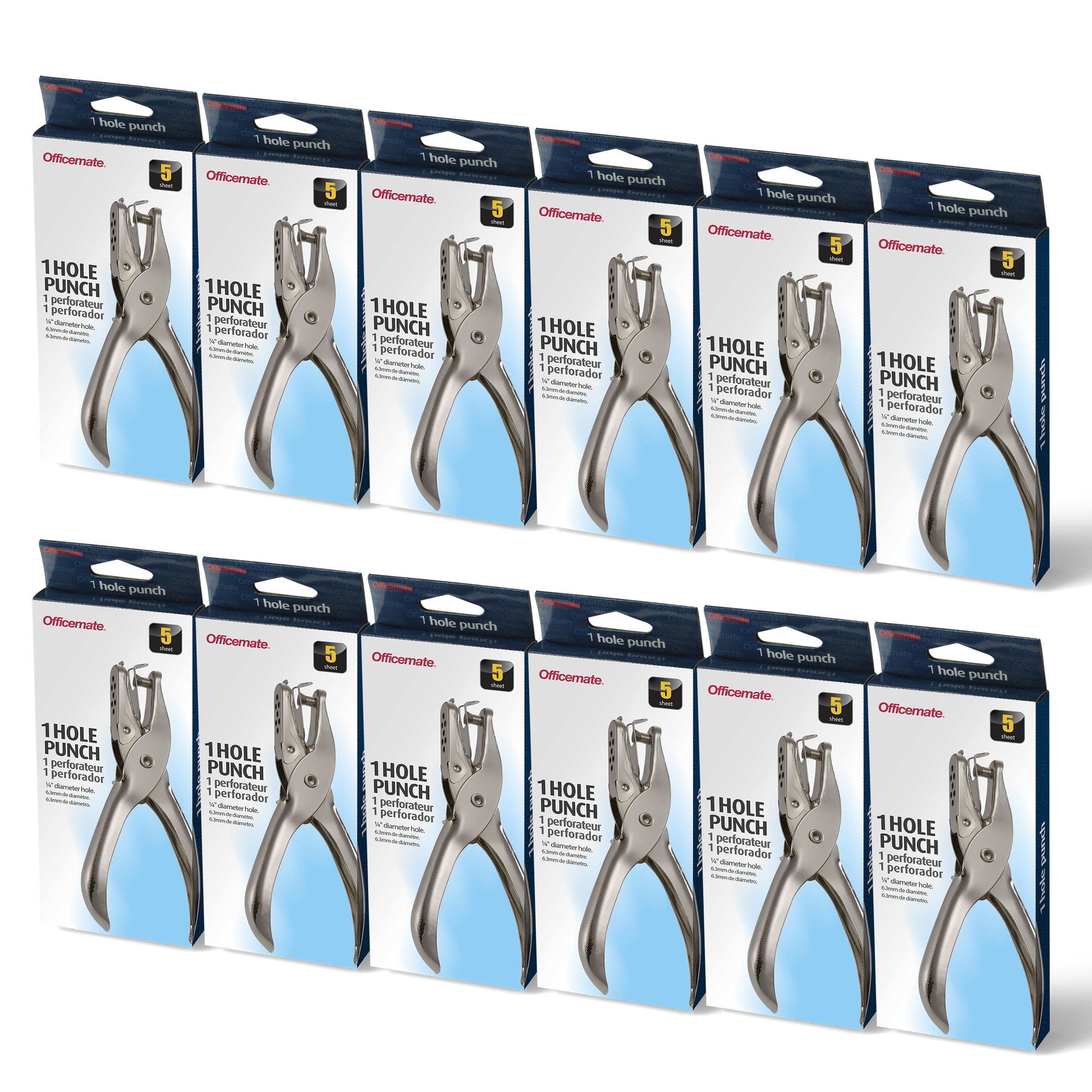 Photo 1 of 1 Hole Punch, 5 Sheet Capacity, Comes in 12 Pack, Silver (90075)