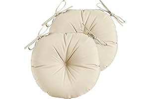YOOZEKU Outdoor Round Bistro Chair Cushions,15 inch Round Seat Cushions with Ties for Outdoor Patio Chairs,Set of 2,Beige