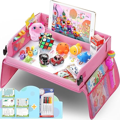 Upgraded Kids Travel Tray with Dry Erase Top Car Seat Travel Tray