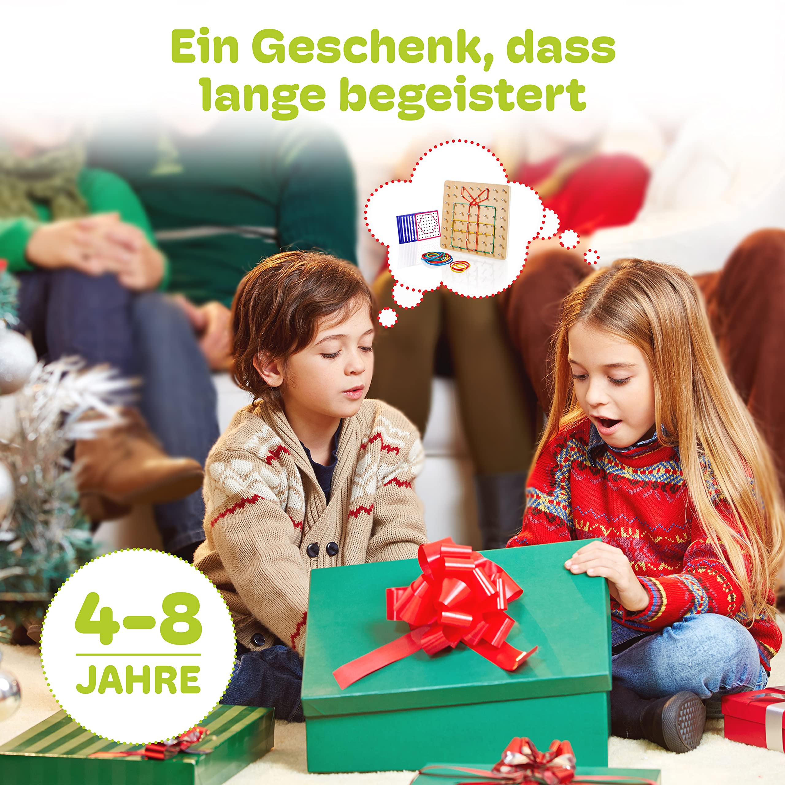 CUBIDI® Kreatives Montessori Geobrett für spannende Figuren - Feinmotorik Lernspielzeug - Geoboard ab 5 Jahre Geschenk für Jungen und Mädchen - Sequenzielle Puzzles 6