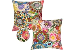 Waiyear Outdoor Pillow Covers 18x18 Boho Floral Waterproof Throw Pillow Covers Colorful Decorative Outdoor Cushion Cases for 