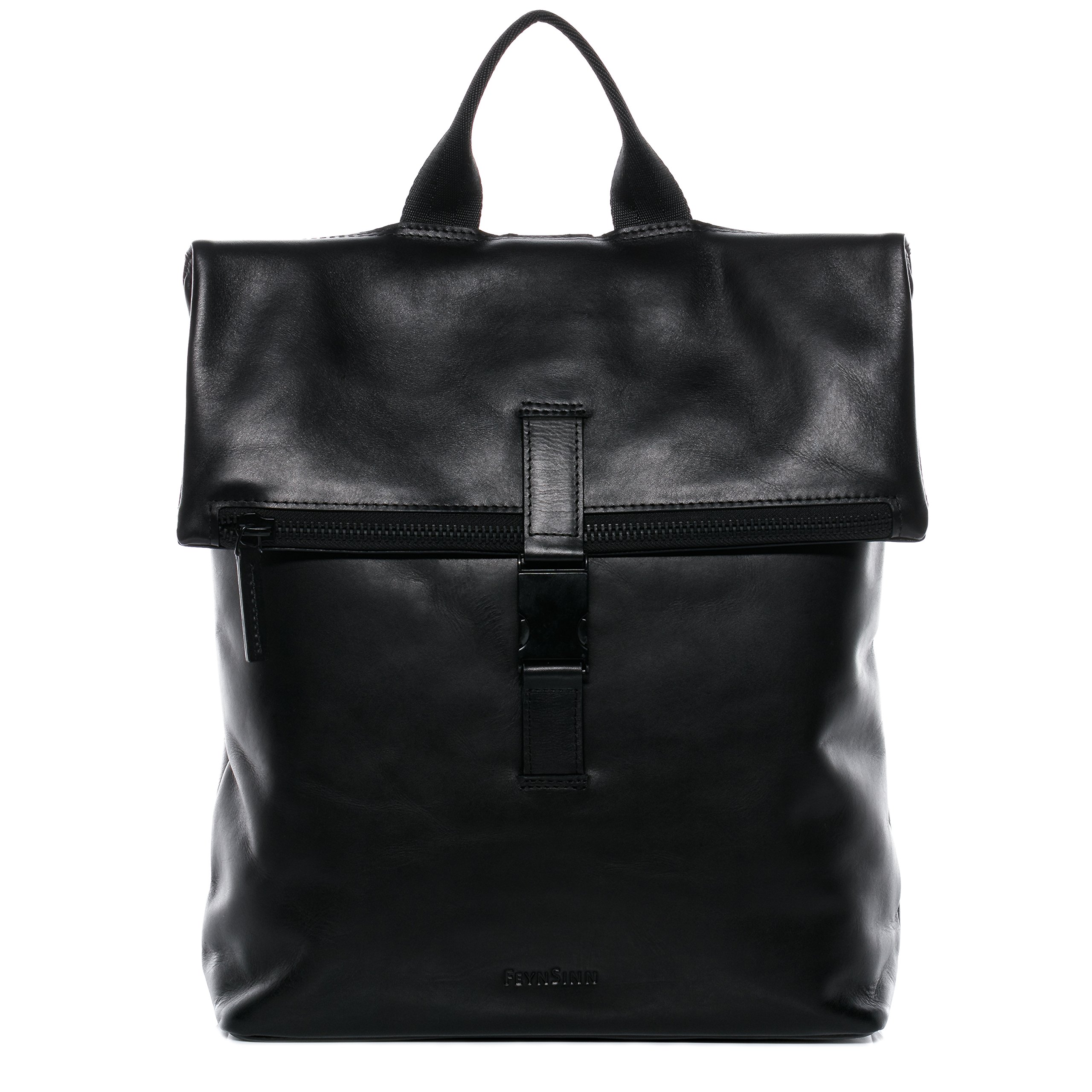 FEYNSINN Backpack MATS Large daybag knapsack Real Leather 15,4 inch Laptop Rucksack Leather Bag Women Men Unisex Black