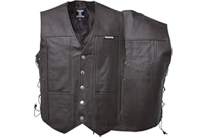 Touch&Torn Motorcycle Leather Vest for Men With Concealed Pocket Adjustable Laces Biker Riders Leather Vest