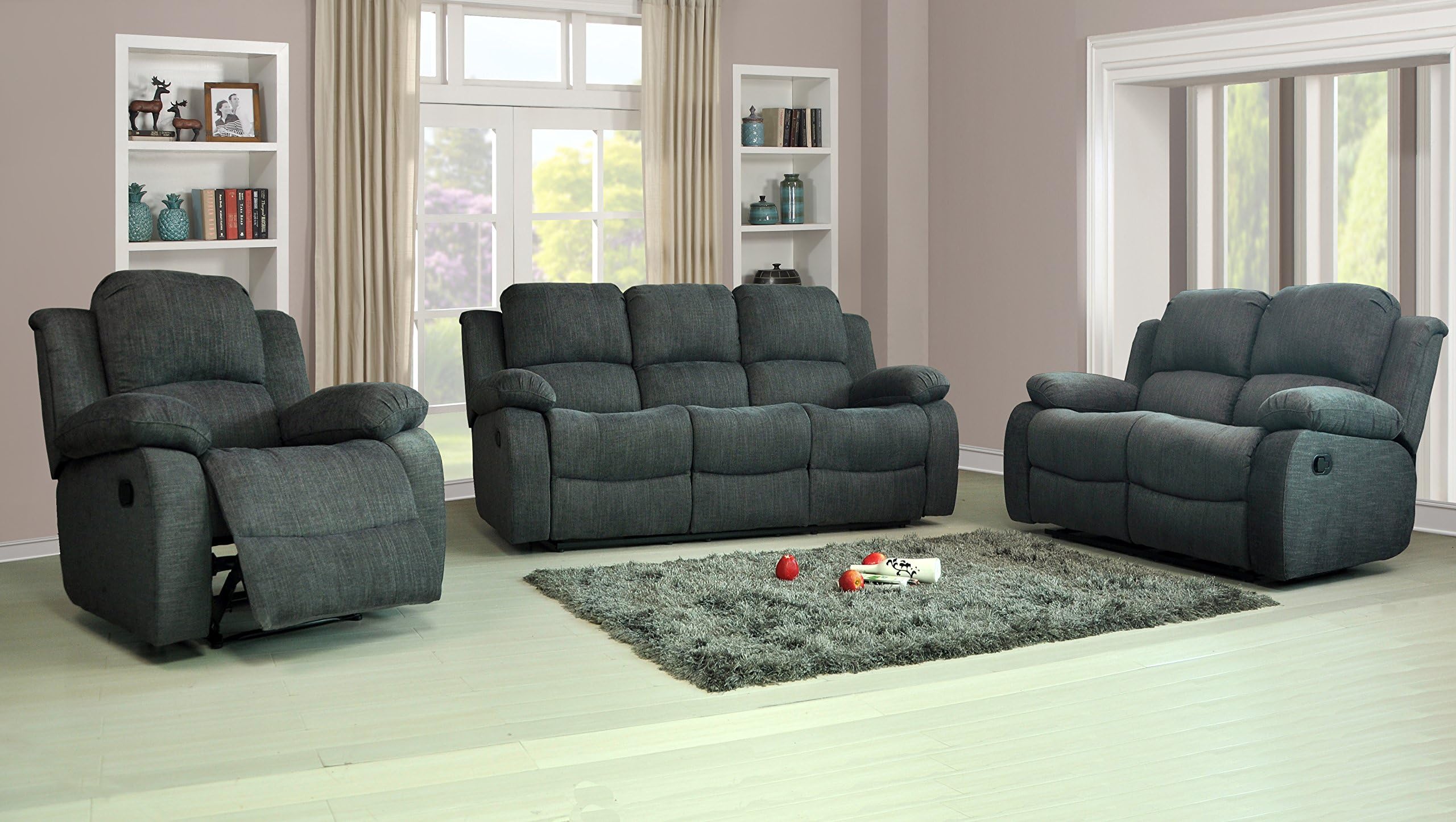 Brand New Roxy Fabric Recliner Sofa Set 3+2+1 in LUXURY GREY CHARCOAL FABRIC delivery FREE to England and Wales