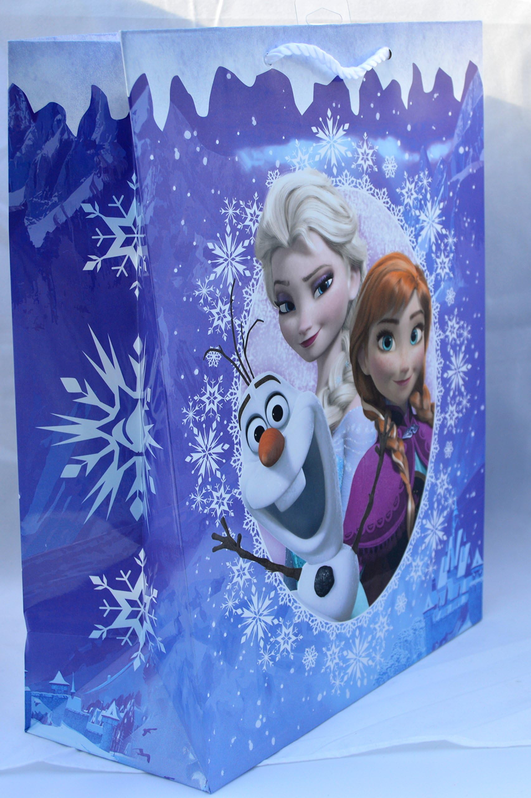Disney Frozen Christmas Gift Bags Set of 3 Bundle 10" X 4.5" X 13" Size, Same Pattern Both Sides of the Bag- Elsa, Olaf, and Anna