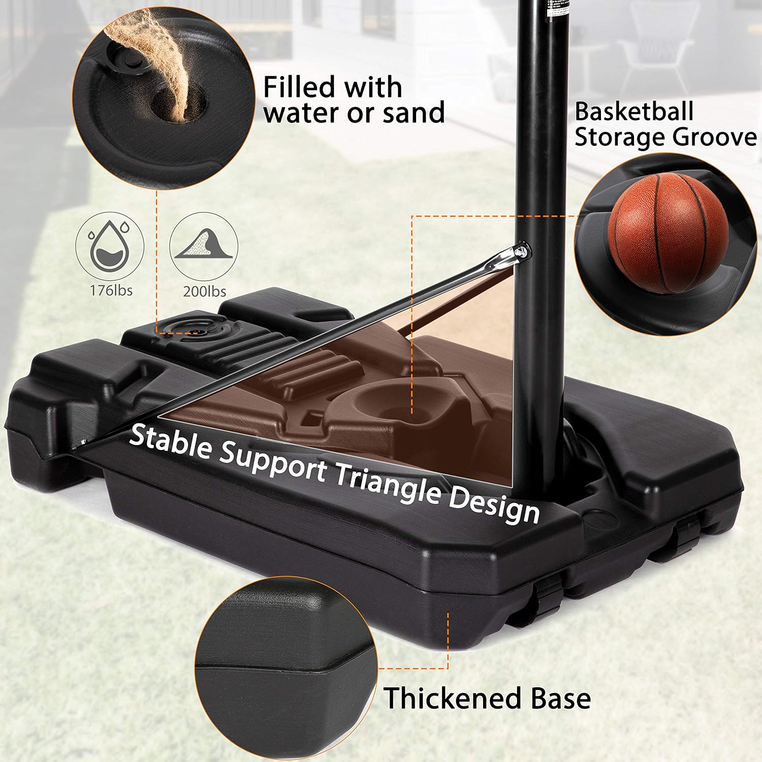 Ubon Basketball Hoop Outdoor Portable Basketball Goal with 44 Inch Backboard for Adults Black : Sports & Outdoors