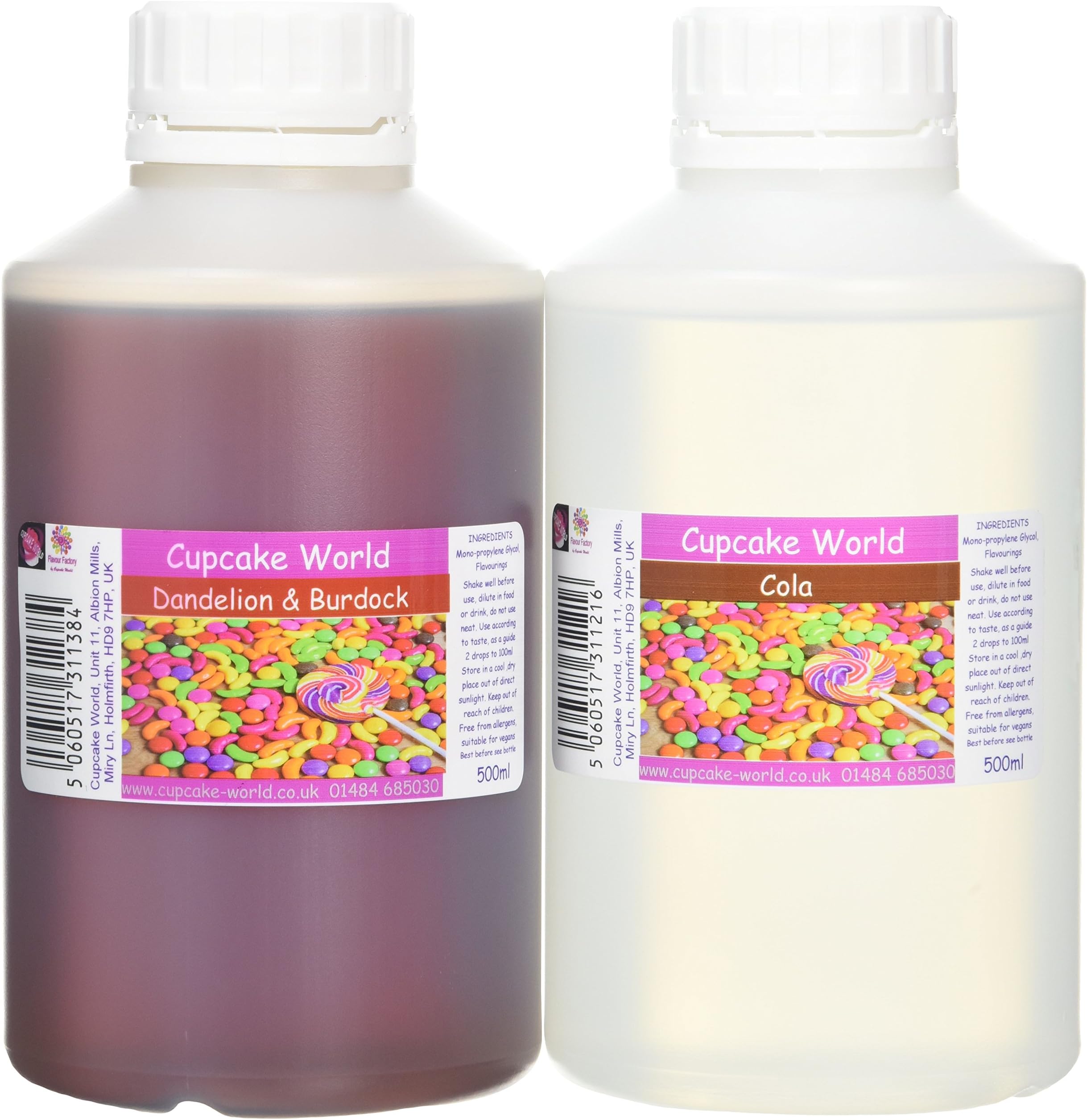 Cupcake World Intense Food Flavouring Duo Pack, Dandelion Burdock and Cola, 500 ml