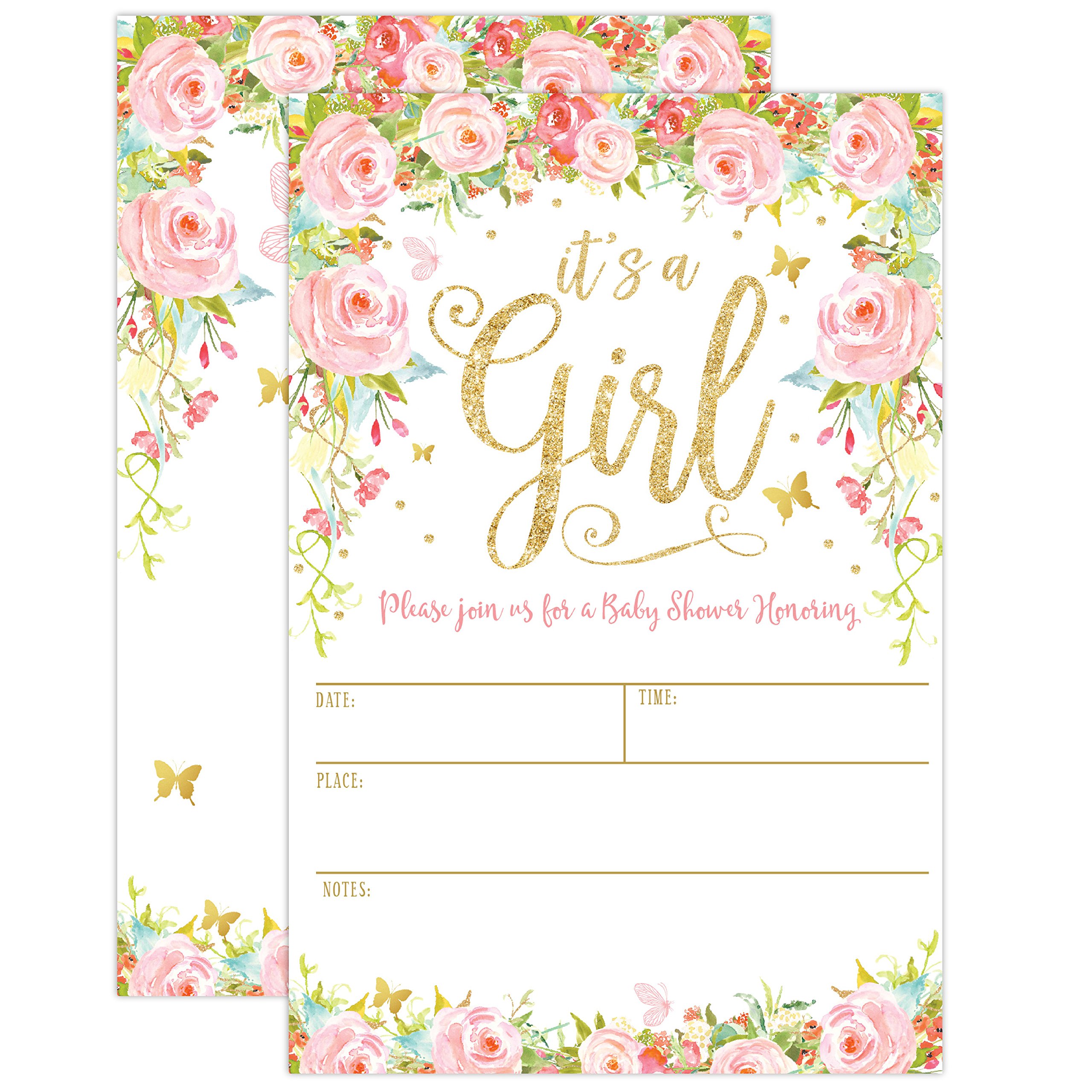It S A Girl Baby Shower Invitations Girl Baby Shower Invites Floral Butterfly Whimsical 20 Fill In Invitations And Envelopes Buy Online In Oman At Oman Desertcart Com Productid 63795822