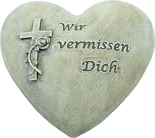 Bambelaa! Grabdeko Grabschmuck Wetterfest Herz Inschrift - Wir Vermissen Dich - Steinharz Deko Für Friedhof Grab Garten