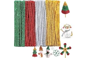 YYBD Christmas Glitter Pipe Cleaners 400Pcs 4 Colors Pipe Cleaning Tool Set Red Green Gold Silver Glitter Pipecleaners Craft 
