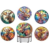 Moose Gifts, Ceramic, Set of 6, with Gift Box, Absorbent with Cork Base, Home Decor for Family, Housewarming, Thanksgiving, Birthday and Christmas - Moose