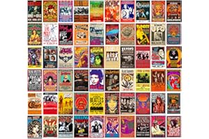 WOONKIT 60 PC Vintage Rock Band Posters, 70s 80s 90s Retro Concert Prints, Bedroom Wall Art, Album Cover Collage, 4x6 Inch (Set of 60)