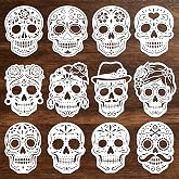 Konsait 12 PCS Reusable Sugar Skull Stencils for Painting on Wood, Day of The Dead Stencil Templates Dia De Los Muertos Painting Stencils for Home Wood Wall Fabric