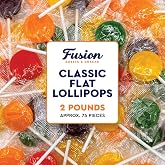 Classic Flat Lollipops, Individually Wrapped, 5 Assorted Fruit Flavors, 2lb | Approx. 75 Assorted Pieces in Grape, Cherry, Orange, Lemon and Lime, Heat-Sealed Bag for Easy Serving and Storage