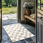 EVERGRACE Checkered Plaid Area Rug 2x3, Soft Fuzzy Faux Wool Rugs Washable Anti Slip Rugs Small Rug Carpet for Entryway Bedroom Living Room Hallway Kitchen Dining Room and Laundry Room, Beige