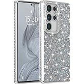 FABSPARK Case for Samsung Galaxy S25 Ultra,Glitter Crystal Diamond Rhinestone Sequin Shiny Bling Sparkly Glossy Luxury Electroplated,Aesthetic Cute Full Protection for Samsung Galaxy S25 Ultra,Silver