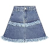 KIDSCOOL SPACE Baby Little Girls Skirt,Ripped Soft Strechy Denim Girls Summer Overalls Dress
