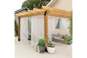 HOLIDAYIDEAS All Weather Outdoor Sheer Patio Curtains 6 Pcs Rod Pocket Sheer Outdoor Curtains for Porch, Balcony, Gazebo, Pergolas,Cabana,Beige,54x95 Inch