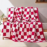 Elegant Comfort Premium Checkered Reversible Throw Blanket 50 x 70 - Ultra Soft and Lightweight, Luxury Knitted Breathable Fleece for Couch, Bed, Sofa -Warm Velvet Fluffy Throw, 50 x 70 Inch, Hot Pink