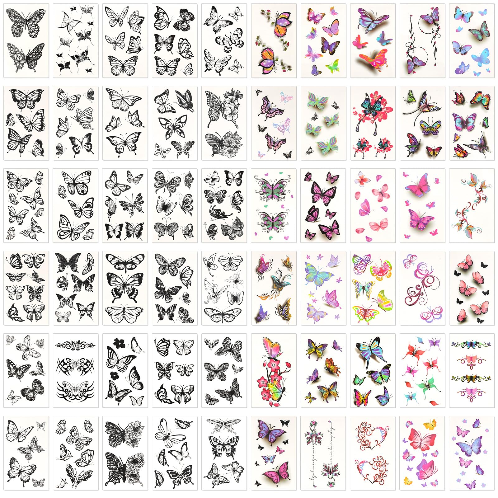 60 Sheets Waterproof Butterfly Temporary Tattoos, Fairy Body Art Face Stickers for Women Girls Kids Eyes Makeup Decoration Party Favors