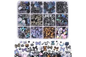 Kikonoke 850 Pieces 3D Butterfly Rose Flower Bow Rabbit Bear Nail Charms Kit with Nail Art Rhinestones Pearls Crystal Gems Nail Slices for Manicure DIY Crafts Jewelry Accessories (Black)