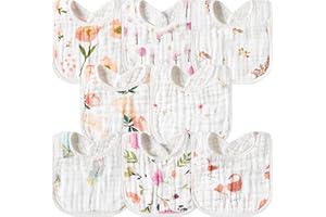 GROBRO7 8Pcs Muslin Baby Bibs Soft Cotton Adjustable Snap Drool Bib Absorbent Breathable Feeding Bibs for Teething Drooling