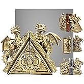 Bellaa 21503 Golden Dragon Bookends Vintage Fierce Gothic Medieval Castle Statues Sculpture Monster Book Ends Support Shelf Non Skid Heavy Duty 8 inch