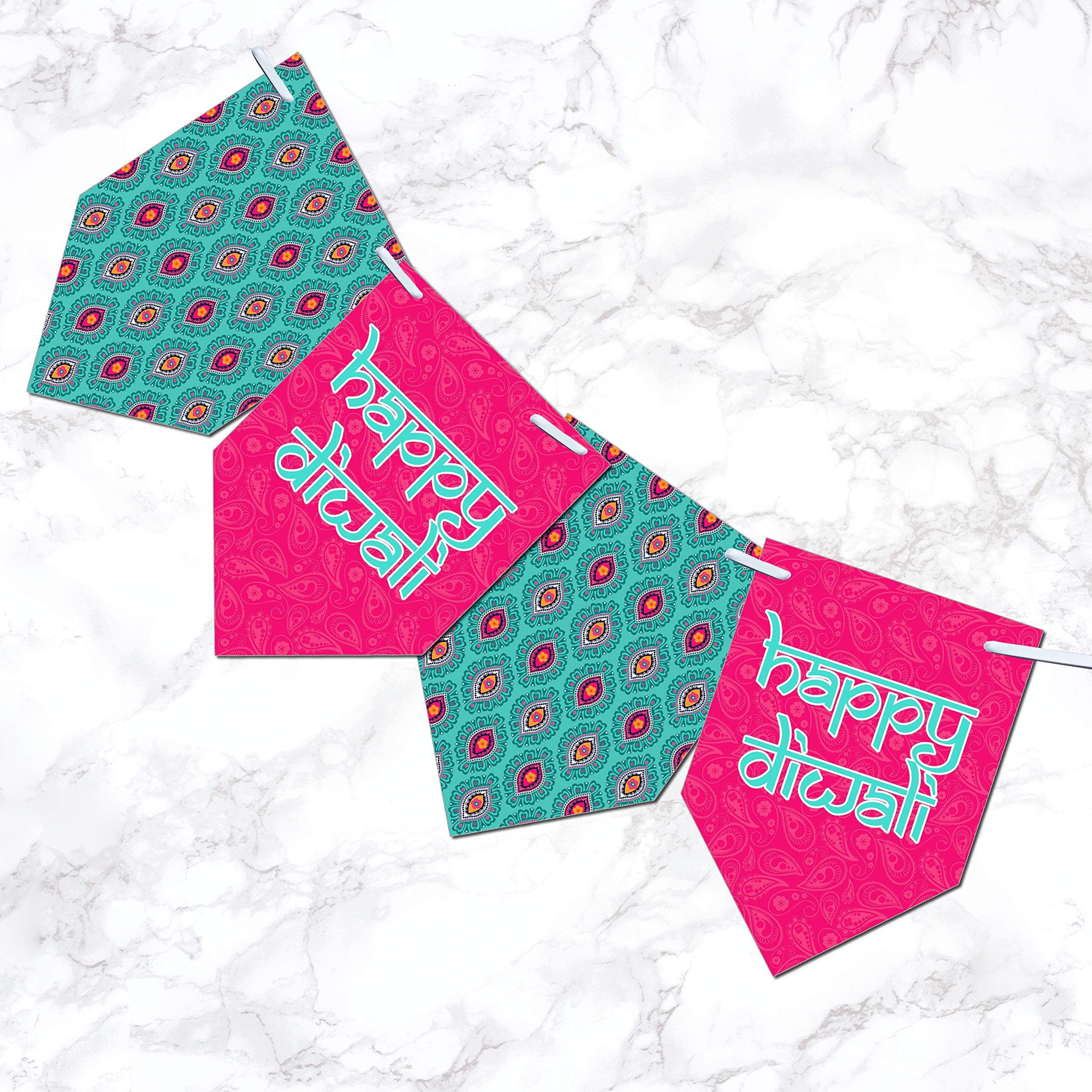 HAPPY DIWALI BANNER - Diwali festival banner bunting Colourful Diwali decorations x 12 flags (Design 2)