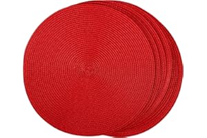 BAOFIN Round Braided placemats Set of 6, Round Table mats for Indoor Dining Table, Washable Woven Non-Slip Placemats for Christmas Decoration,15 inch (Red)