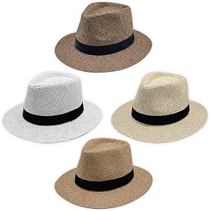 virelli Panama Straw Fedora Hat Men Women Lightweight Breathable Summer Sun Hat 2.4in Brim UV Beach Travel Outdoor