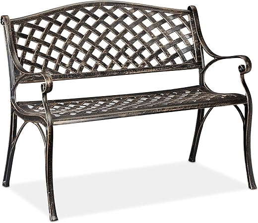 Amazon De Relaxdays Gartenbank Garten Balkon 2 Sitzer Antikes Design Aluminium Sitzbank Hbt 82x102x60 Cm Schwarz Bronze