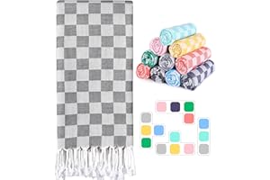 ANTFUNY Checkered Plaid Turkish Bath Towel Beach Blanket Bathroom Essentials Swim Poolside Pool Accessories Swim Must Haves Hot Tub Spa Gadgets Adult Women Large Towel College Dorm Girl Student Things Stuff