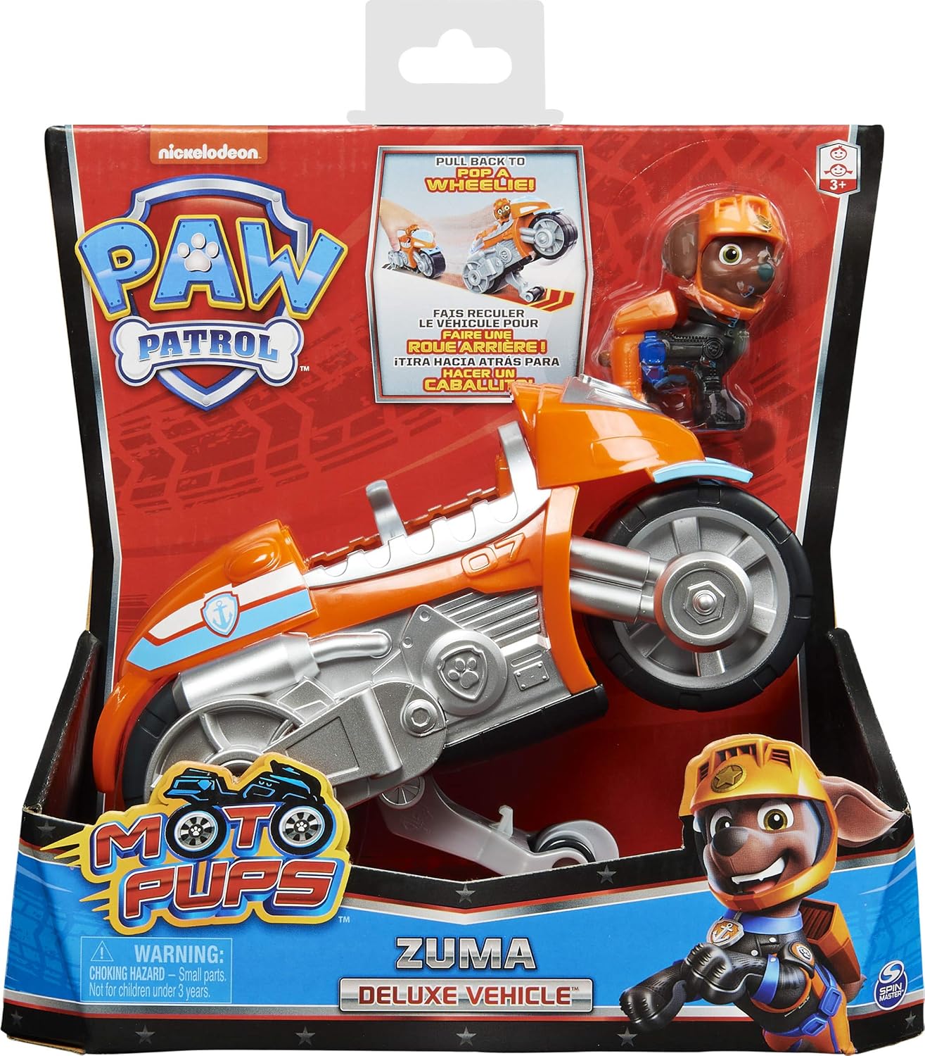 PAW Patrol, Moto Pups Zuma’s Deluxe Pull Back Motorcycle Vehicle with Wheelie Feature and Figure, Multicolor, X-Large - Image 3