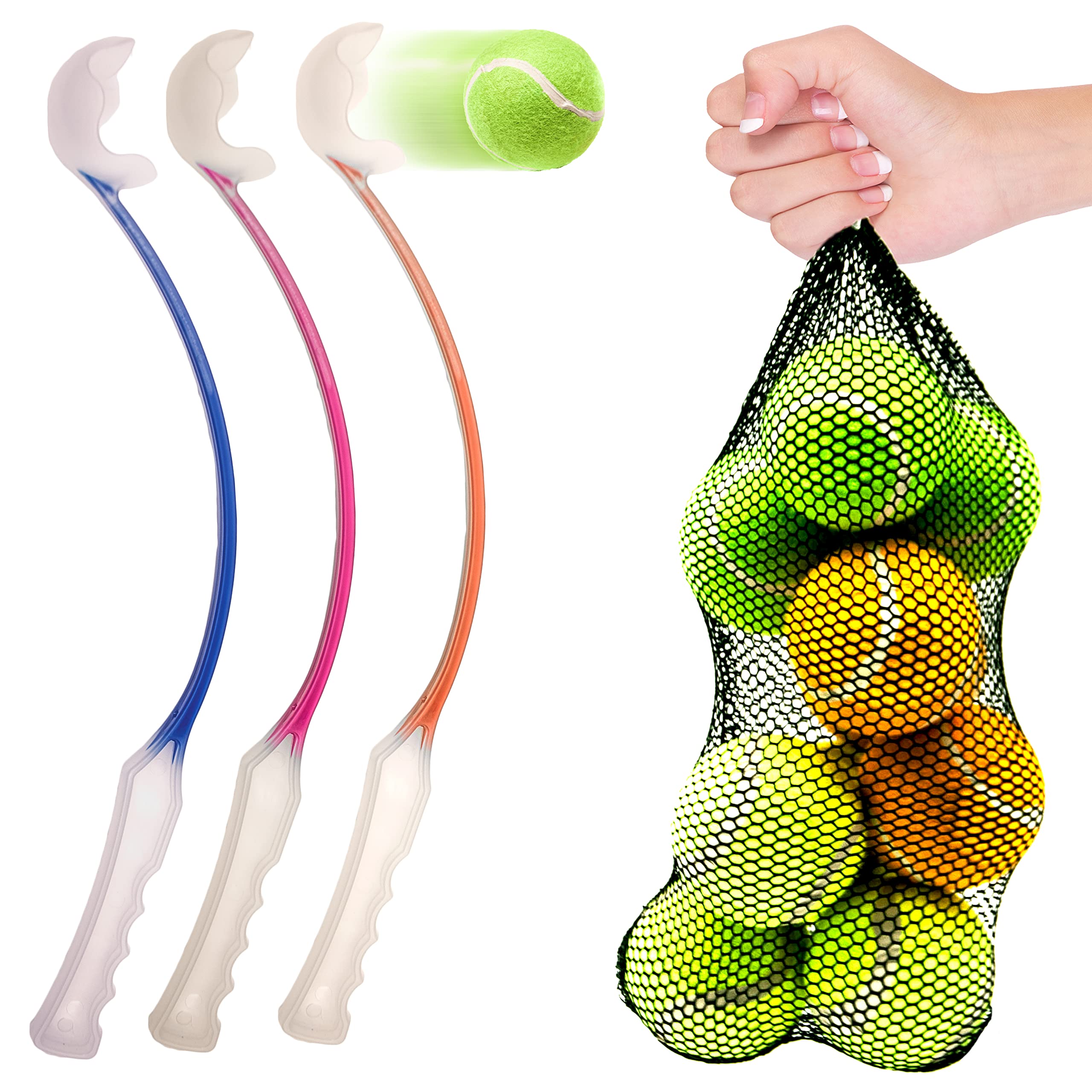 Petopedia 46cm Long Dog Ball Launcher for Dogs with 10 DOG BALLS Dog Toys Dog Ball Thrower Tennis Balls for Dogs Strong Grip Pick Up Throw