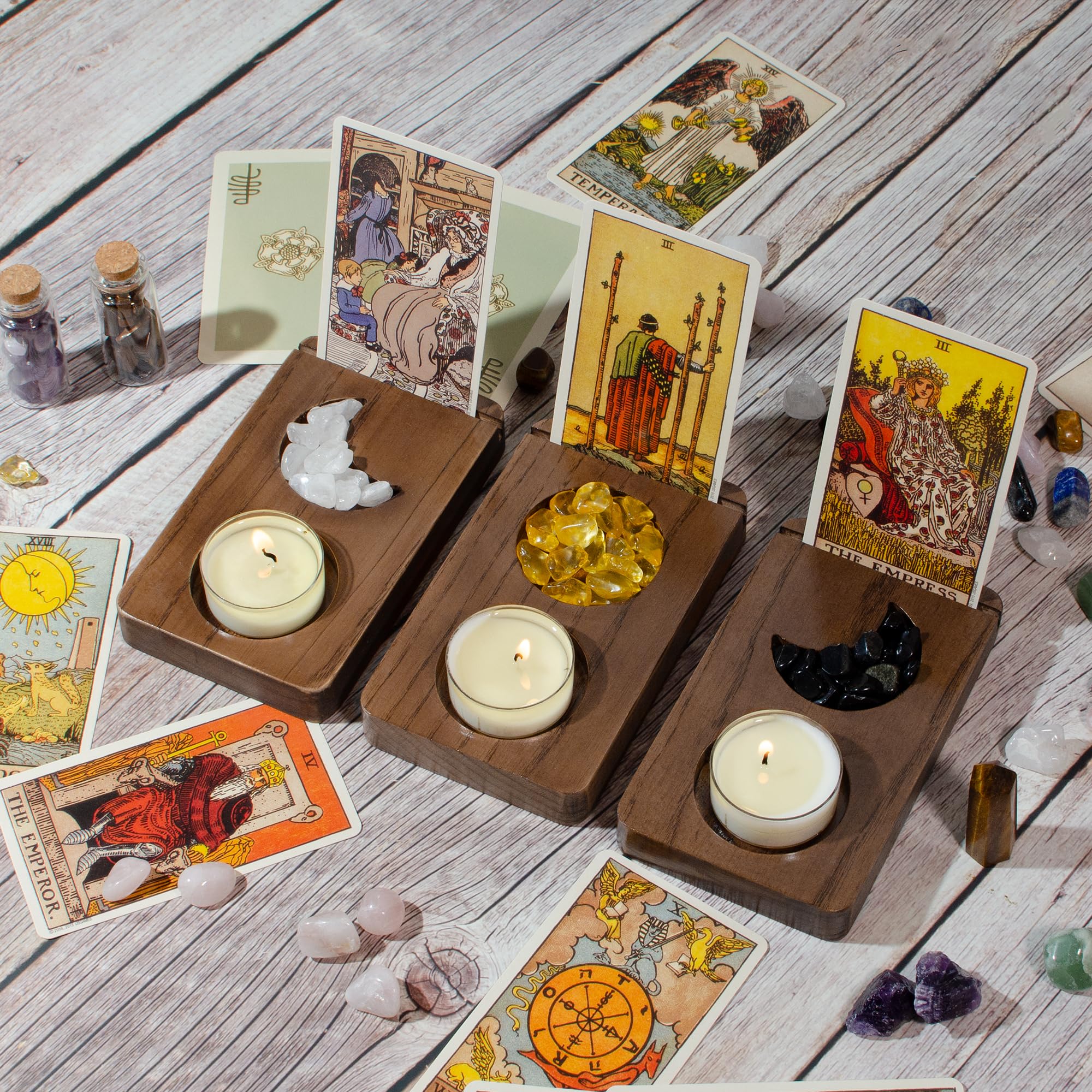 Kihomi Tarot Card Holder Stand Set - Oracle Card Display for Tarot Readings, Showcasing Different Decks, Tarot Gifts for Women - Witchcraft, Divination, Wiccan Supplies, and Altar Space (Moon Phase)
