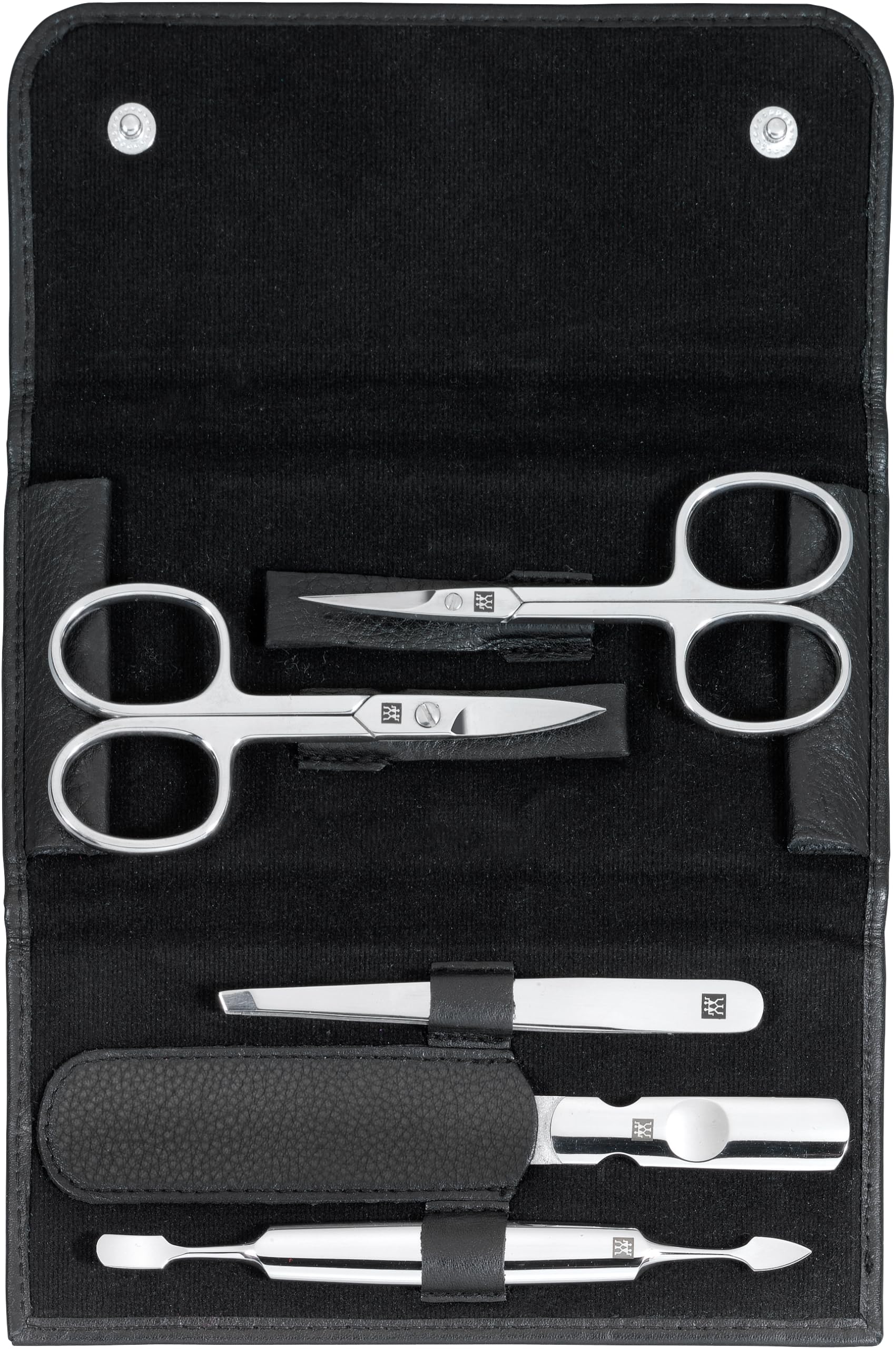 ZWILLING 5 Piece Genuine Leather Manicure Set with Press Stud - Black