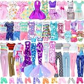 20pcs Doll Clothes and Accessories Including Random 10 Outfits Fashion Sequin Dresses Tops Bottoms Pants Short Skirt Swimsuit Bikini and Random 10 Shoes Dollhouse Accessories for 11.5 inch Girl Doll
