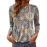 LOMON Women's 3/4 Length Sleeve Tops Crew Neck Dressy Casual Blouses Summer Tees Shirts