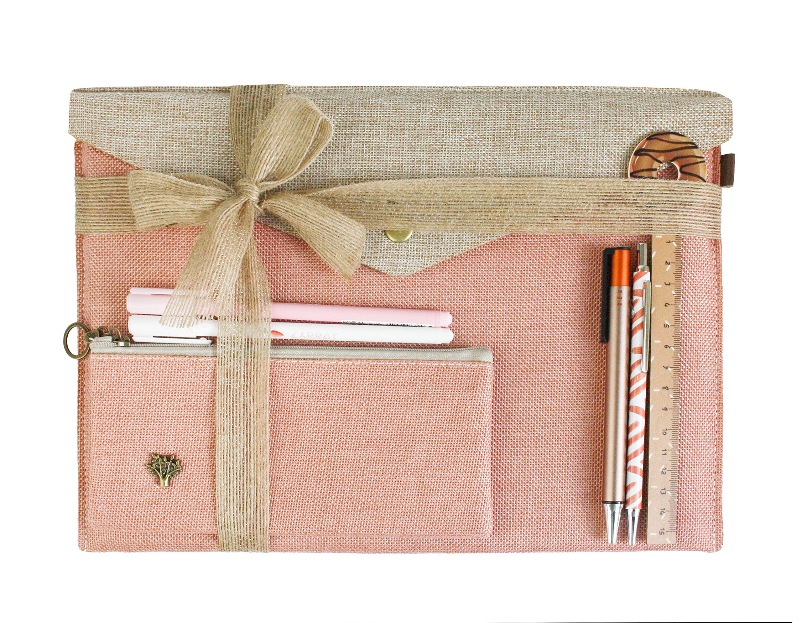 Emartbuy Premium Blush Pink Document Folder and Stationery Set with Pencil Case Pens Eraser Ruler for Office School Gift