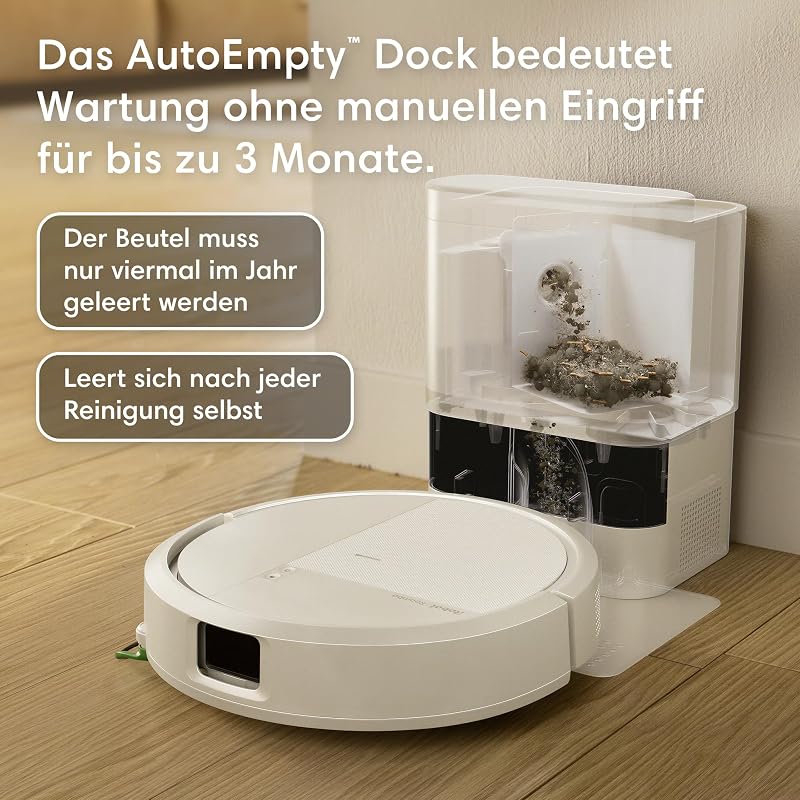 Roomba® 115 Combo Saug- und Wischroboter + AutoEmpty™ Dock, 15k Pa Saugleistung, Bürsten und Wischpad reichen, Navigation mit Clearview™ LiDAR, Weiß