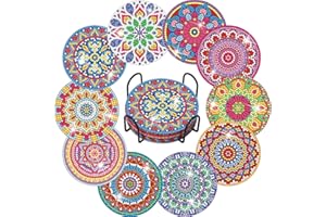 Billbotk Diamond Painting Art Coasters Kits, 10 Pieces Mandala Diamond Painting Coasters with Holder, Arts and Crafts for Adults