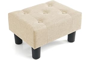 Poofzy Small Foot Stool Ottoman, Linen Ottoman Foot Rest with Legs, Rectangle Foot Rest for Couch, Footstools and Ottomans Small for Living Room and Entryway (Beige)