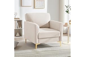Huatean Home 500LBS Oversized Chair, Comfy Accent Chair in Upholstered Linen Fabric, Mid Century Modern Living Room Chairs, Large Reading Arm Chair with Gold Metal Legs, Over Sized Club Chair, Beige