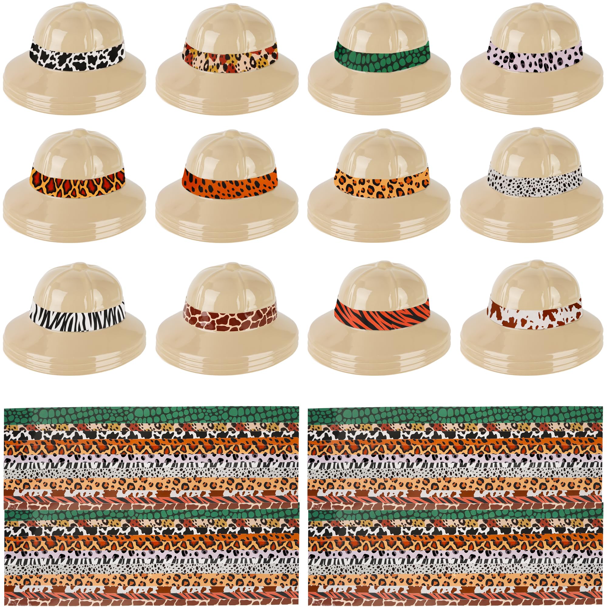 Flotory 36 Sets Kids Jungle Explorer Hats Safari Party Hats with Stickers Jungle Adventure for Halloween Party Favors