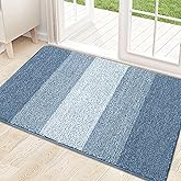 Kitinjoy Indoor Outdoor Door Mat, 32x20 Non-Slip Absorbent Dirt Trapper, Low-Profile Washable Inside Entrance Front Floor Mat, Sturdy Soft Entry Doormats for Entryway, Light Blue