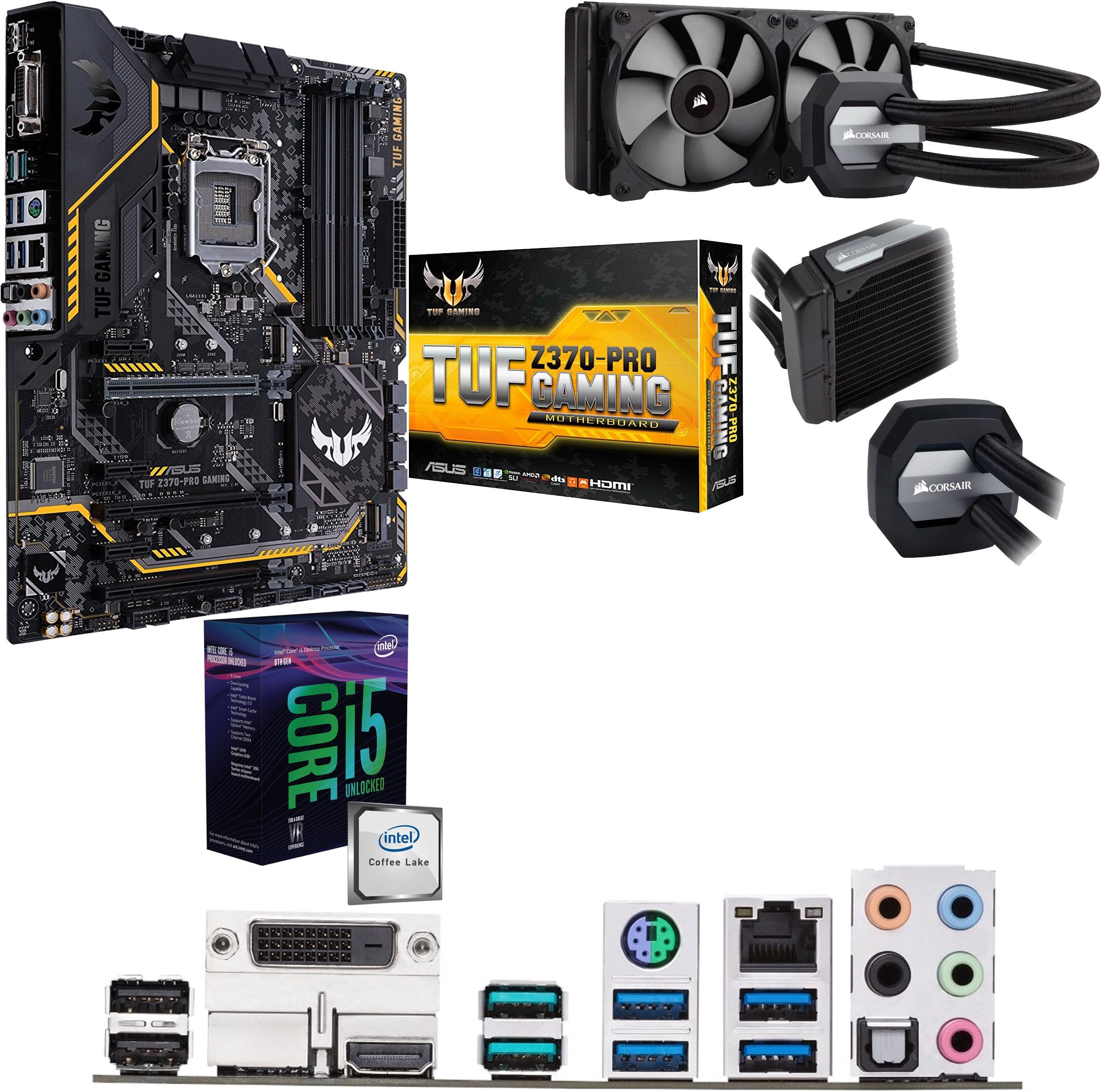 Components4All Intel Coffee Lake Core i5 8600K 5.0GHz Overclocked CPU, ASUS TUF Z370-PRO GAMING Motherboard Pre-Built Bundle NO RAM & Corsair Hydro H100i v2 Extreme Liquid Cooler Pre-Built Bundle