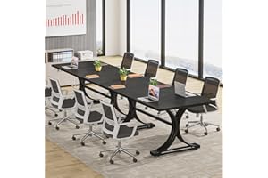 Tribesigns 10.5FT Conference Table, Modern Meeting Table for 8-10 People, Rectangle Seminar Boardroom Table for Office Conference Room with Stylish Legs (2, Black)