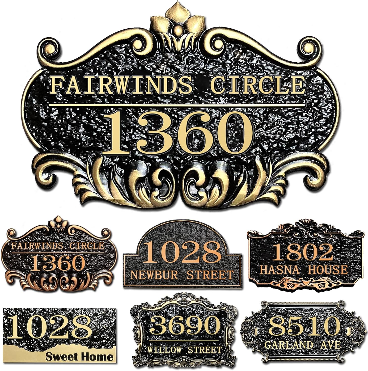 Plaques & Wall Art - Personalized House Address Plaque Custom House Sign Address plate for Outside home number plaque for Street Garage Garden Apartment Mailbox-Antique Brass