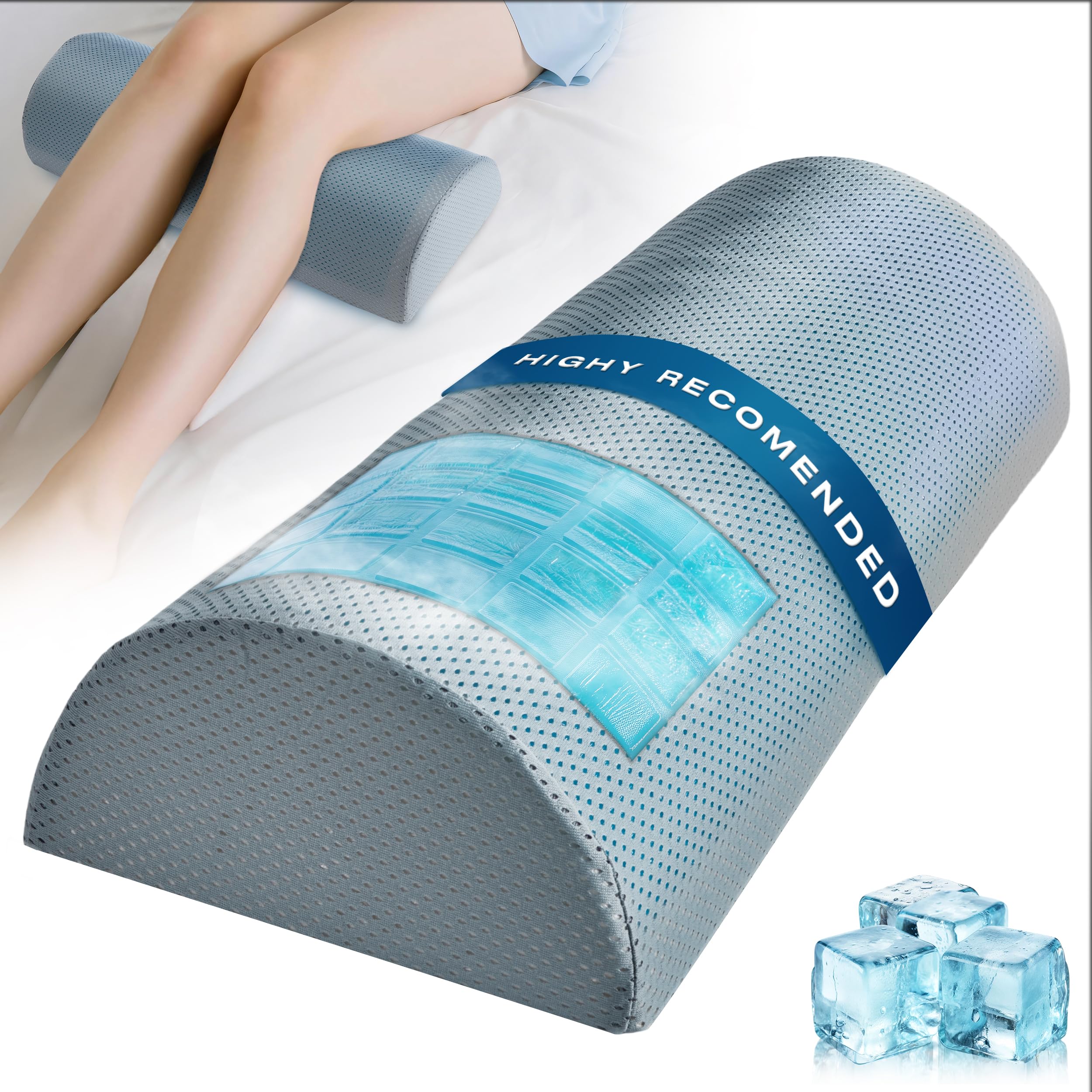 Photo 1 of UNEKORN Knee Pillow for Back Sleeping–Half Moon Leg Support Pillow with Cooling Gel–Memory Foam Bolster for Sleeping on Back, Pregnancy, Sciatica, and Post-Surgery Recovery