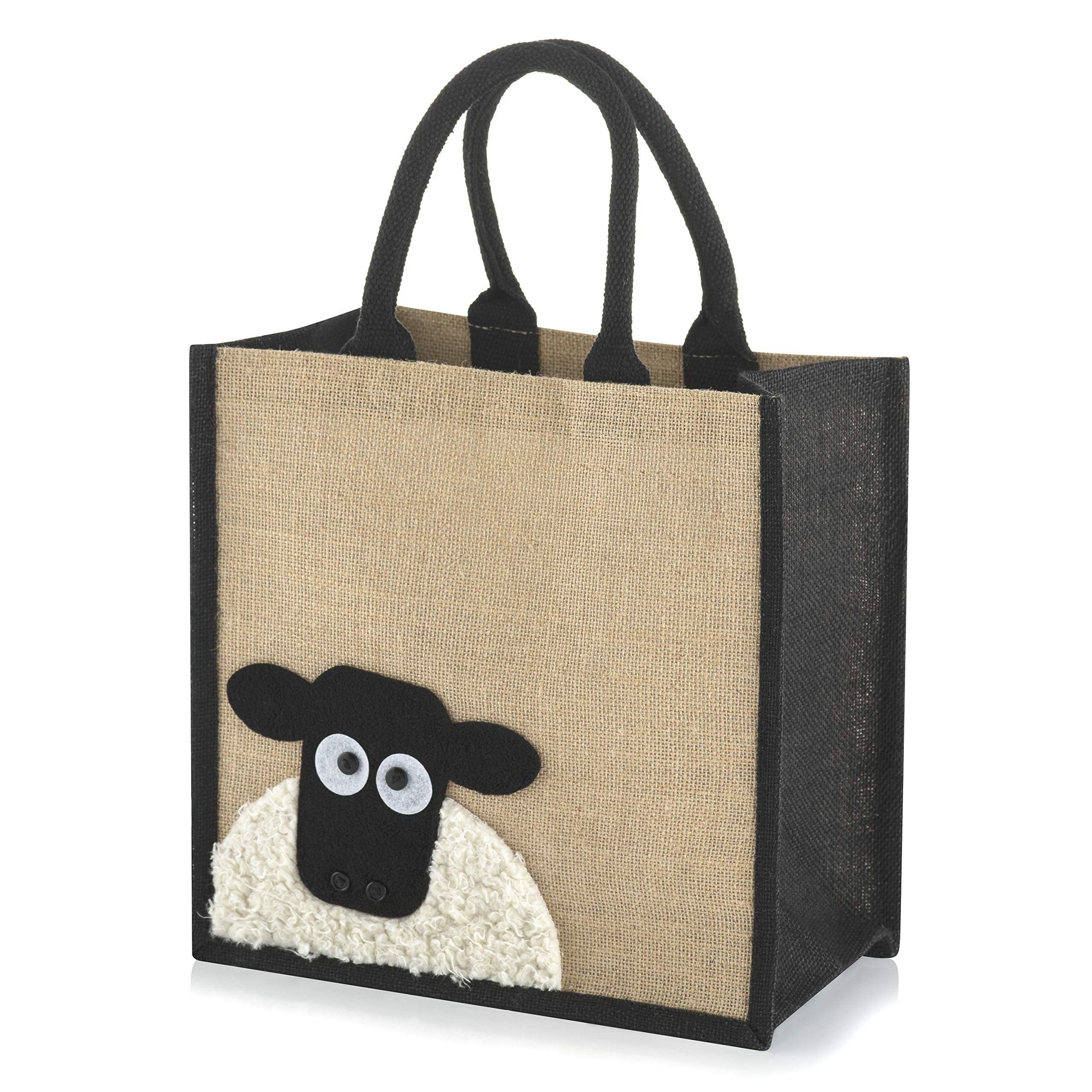 Yellowboots Jute Hessian Medium Animal Shopping Bag - Size Height 30 cm x Width 30 cm x Depth 20 cm (Sheep)